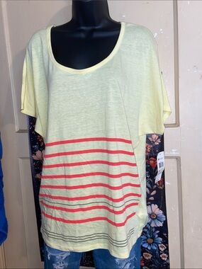 ROXY “CAPRI” YELLOW BOX T-SHIRT Pink Stripes NWT